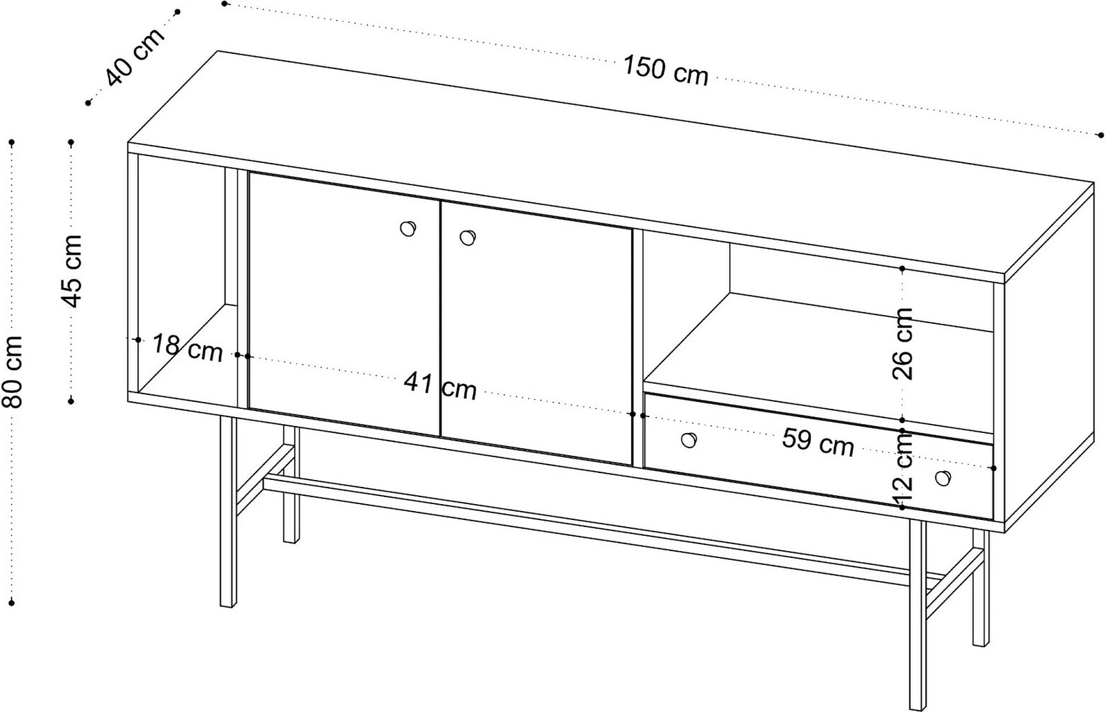 Konsol Freya, ngjyrë lisi Sapphire, e zezë