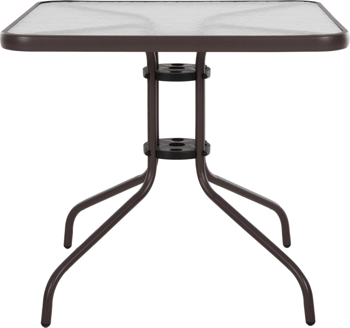 Tavolinë e jashtme katrore FIGO FH5972.02, ngjyrë kafe, metal-xham, 80x80x71 cm