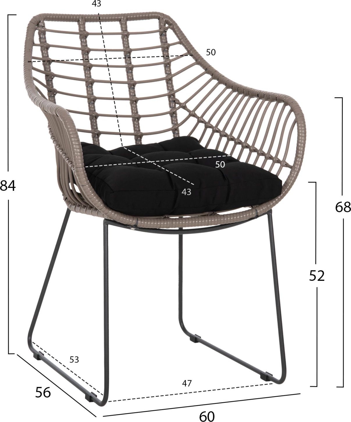 Karrige metalike FH5300.10 gri mocha mat me thurje 60x56x84cm