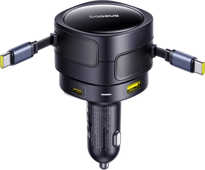 Karikues veture Baseus Enjoyment Max, 90W, 2x USB-C kabllo të integruara, USB-A+USB-C porta, zi