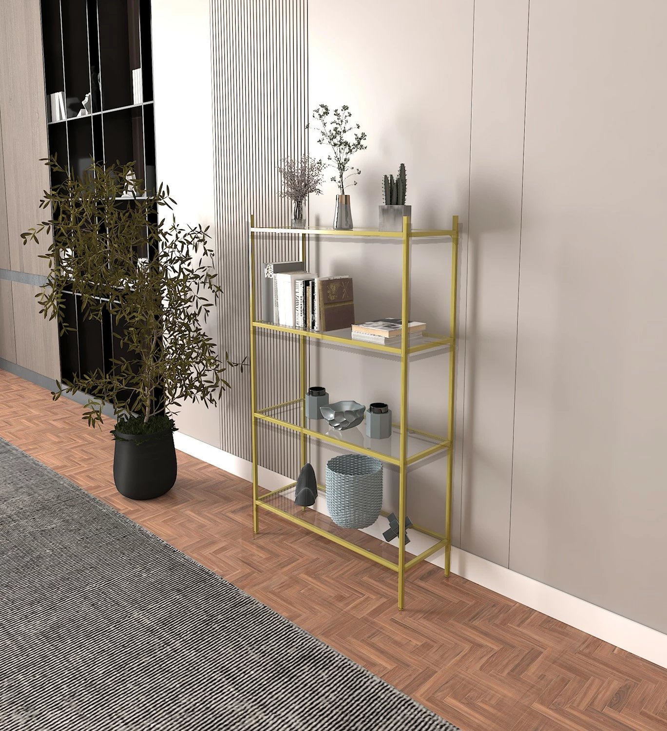 Raft librash Hanah Home Marta, ngjyrë ari, xham