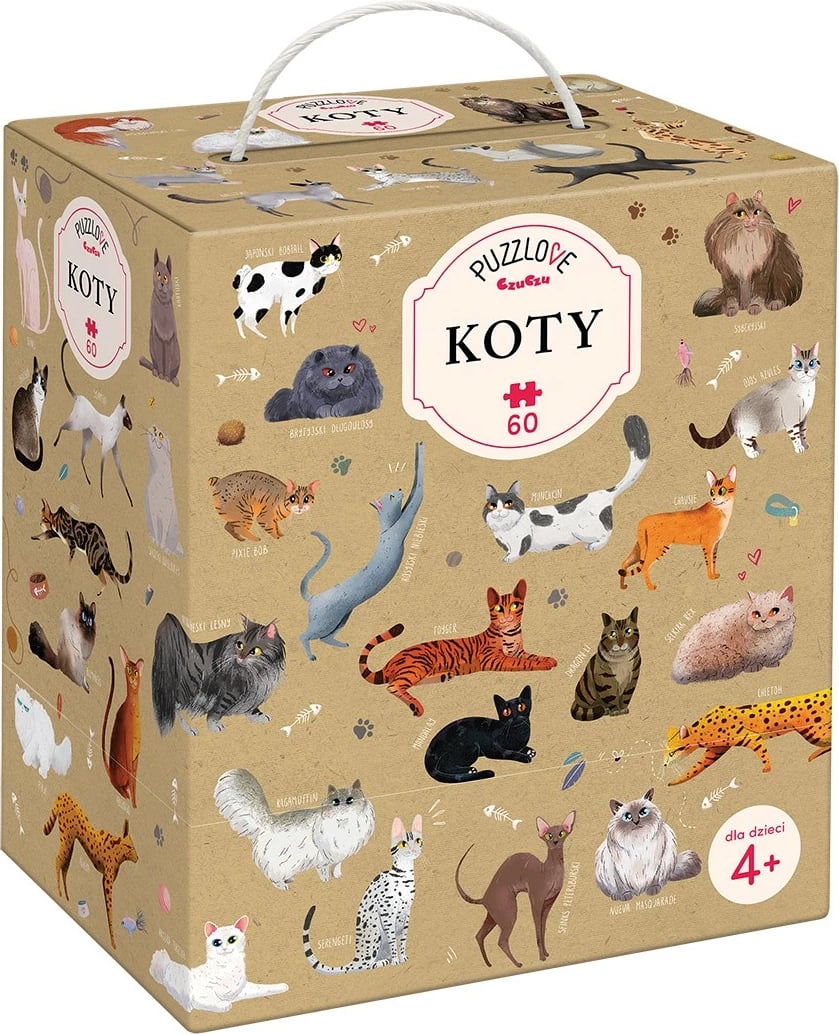 Puzzle për fëmijë CzuCzu Puzzlove Cats, 60 pjesë, shumëngjyrëshe
