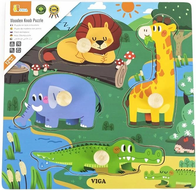 Puzël druri me kunja, Viga, Kafshë të egra, 4 copa, 12M+, shumëngjyrësh