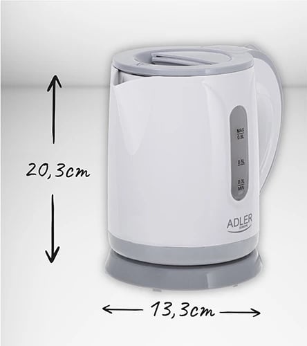Zierëse uji elektrike, Adler, AD 1371, 0.8 L, 850 W, plastikë, bardhë-gri