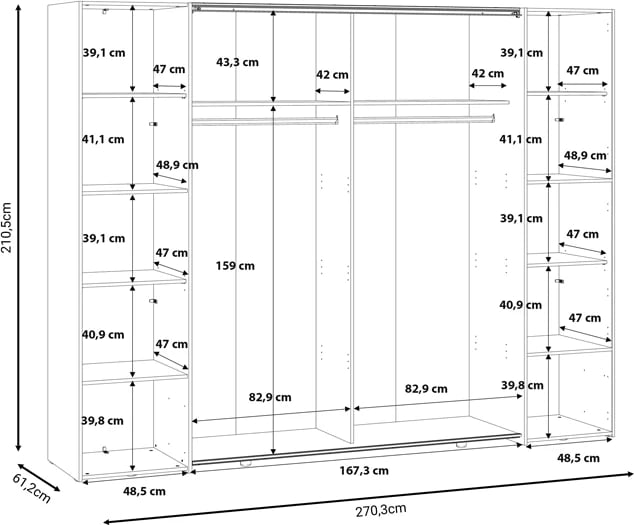 Dollap Verzo me 4 dyer, melaminë e bardhë, 270.5x61.5x210.5cm