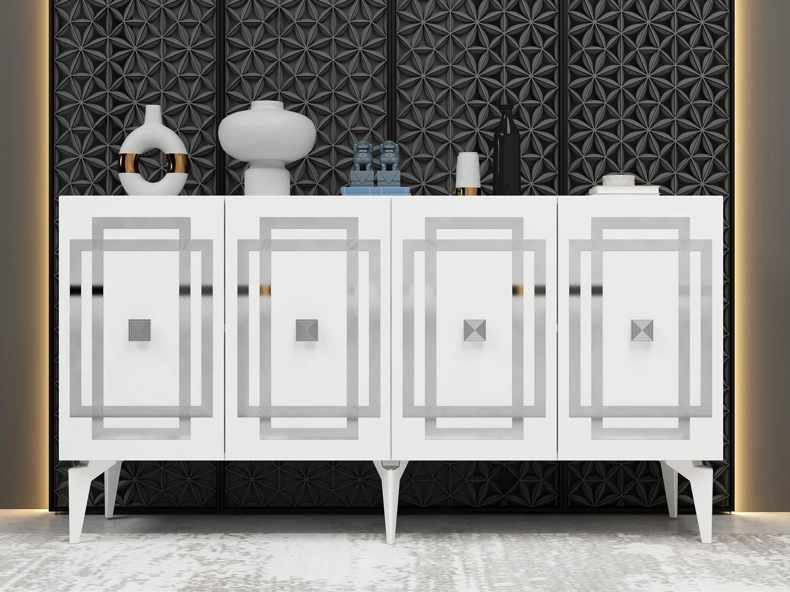 Konsol Skye Decor, ngjyrë e bardhë dhe argjend