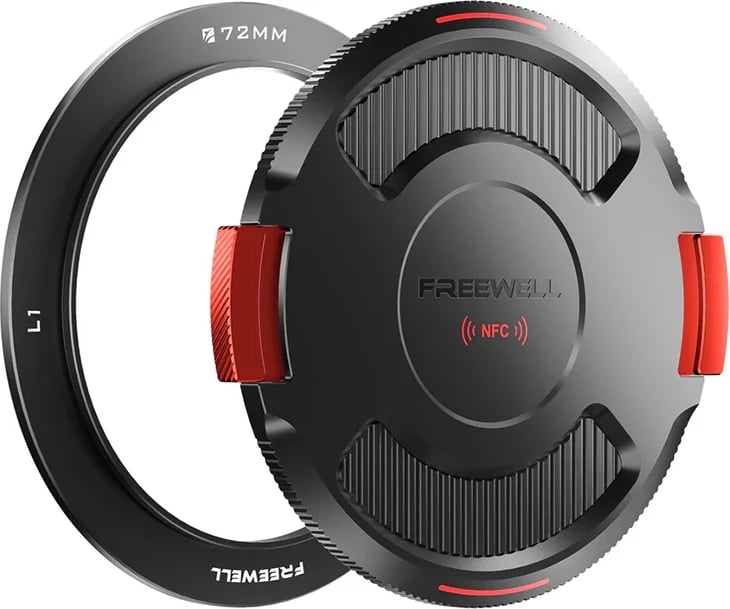 Unazë bazë për filtera, Freewell FW-L1-BL72 Real Locking VND/CPL 72 mm me kapak NFC, e zezë, set me unazë + kapak