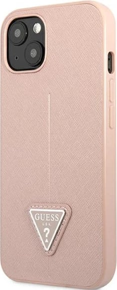 Mbështjellës Guess GUHCP13SPSATLP për iPhone 13 mini 5.4", Saffiano Triangle, Rozë