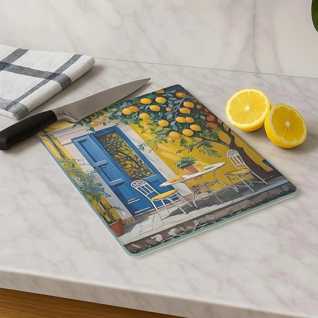 Dërrasë prerëse Hermia, qelq i temperuar, shumëngjyrëshe, 30x40cm