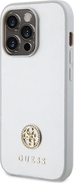 Mbështjellës Guess 4G Strass Metal Logo për iPhone 15 Pro, argjendtë
