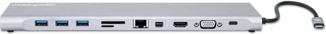Docking station MANHATTAN USB-C 11in1 MST, për 3 monitorë, argjend Docking station MANHATTAN USB-C 11in1 MST, për 3 monitorë, argjend