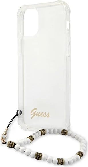 Mbështjellës Guess GUHCP12MKPSWH për iPhone 12/12 Pro 6.1", transparent me varëse perlë Mbështjellës Guess GUHCP12MKPSWH për iPhone 12/12 Pro 6.1", transparent me varëse perlë