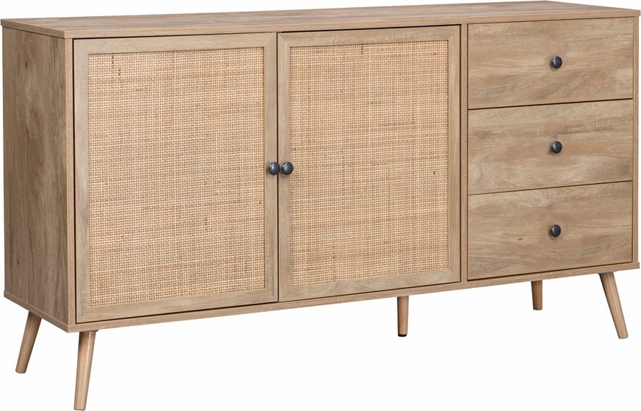 Komodë Ammos me 3 sirtarë, natyrale me ratan, 150x39x79