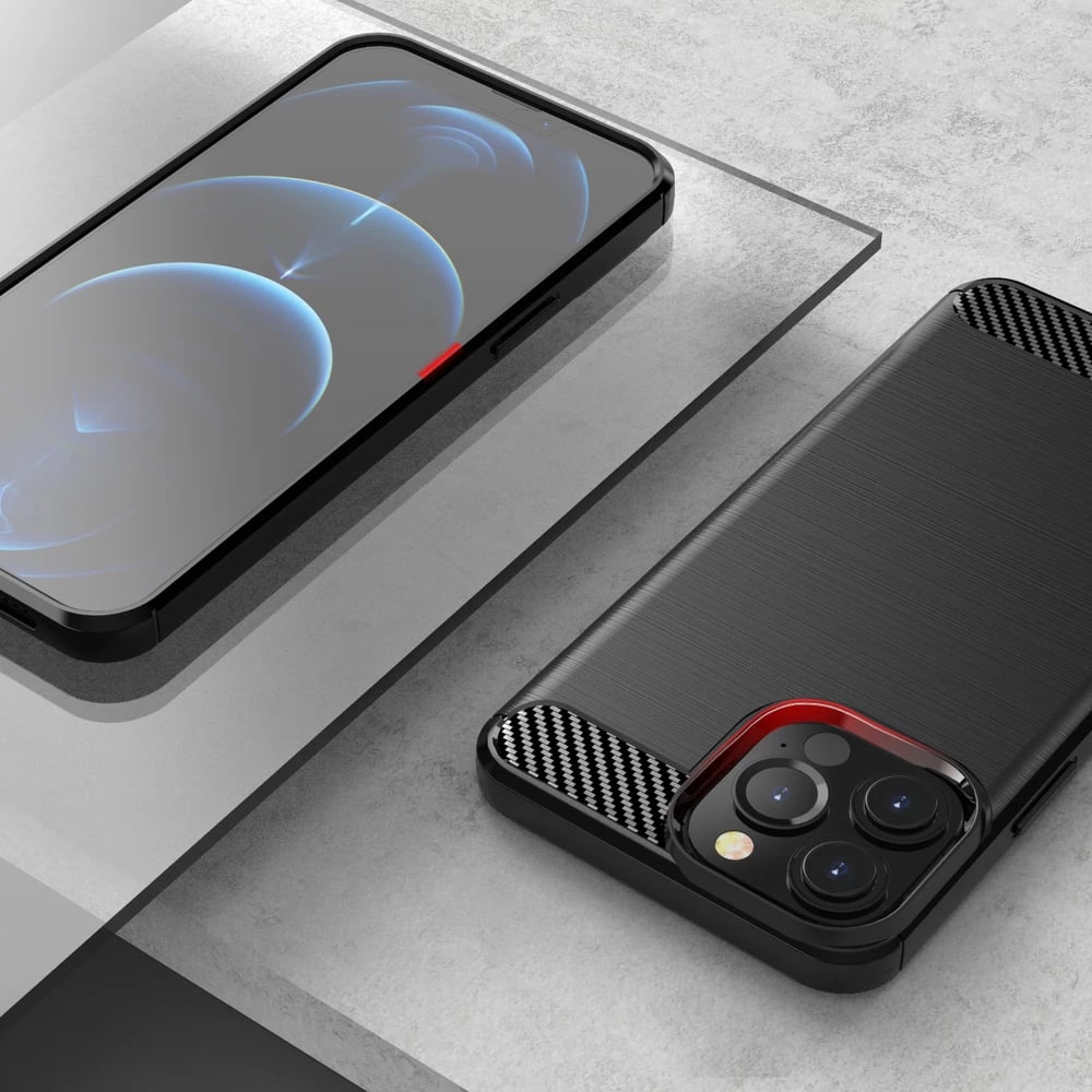 Mbështjellës Hurtel Carbon Case për iPhone 13 Pro Max, TPU, i zi