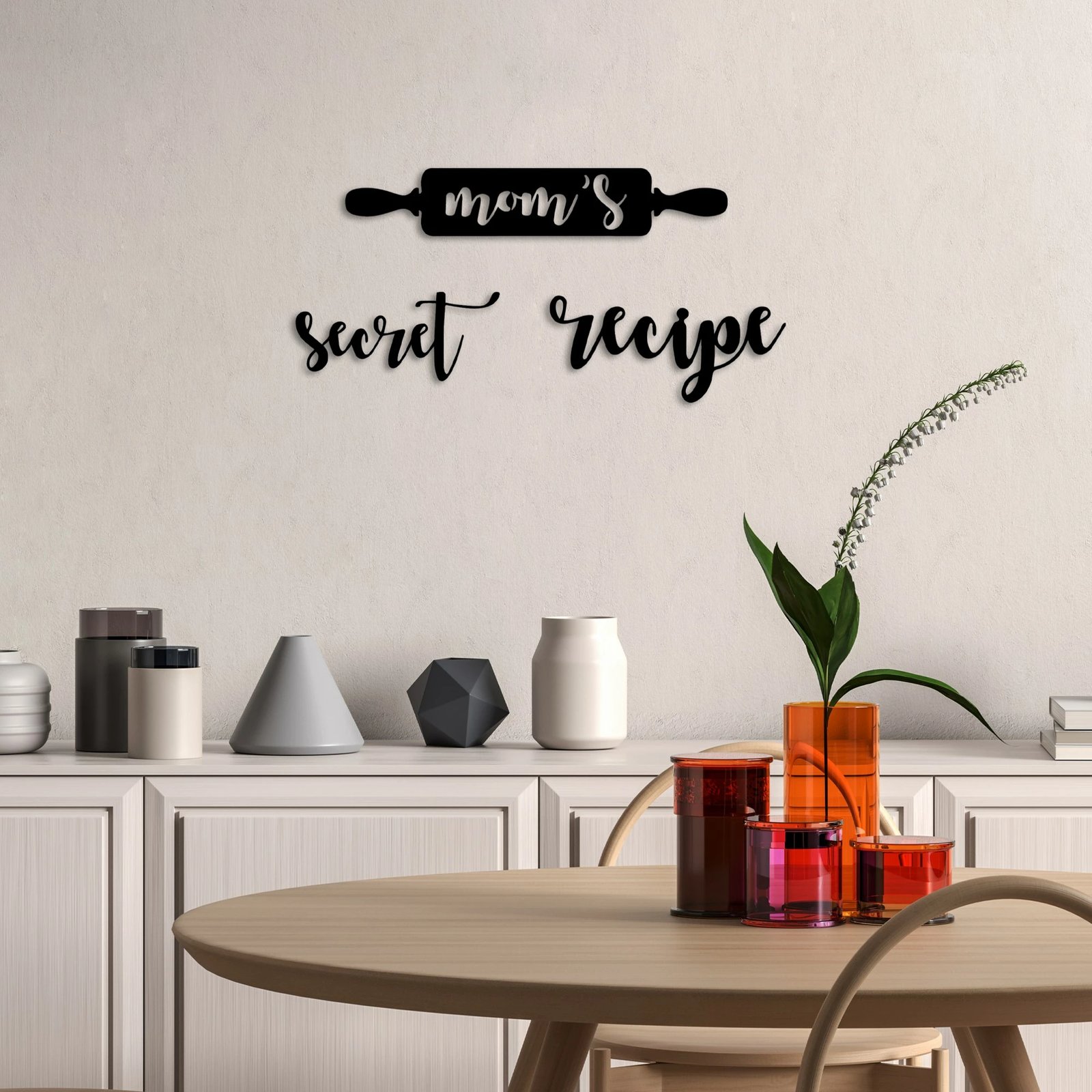 Aksesor dekorativ metalik për mur, receta sekrete e nanës, 3 copë