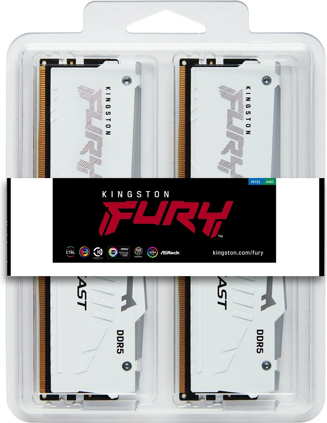 RAM Memorje Kingston FURY Beast 32GB (2x16GB) DDR5 6800MT/s CL34 RGB bardhë