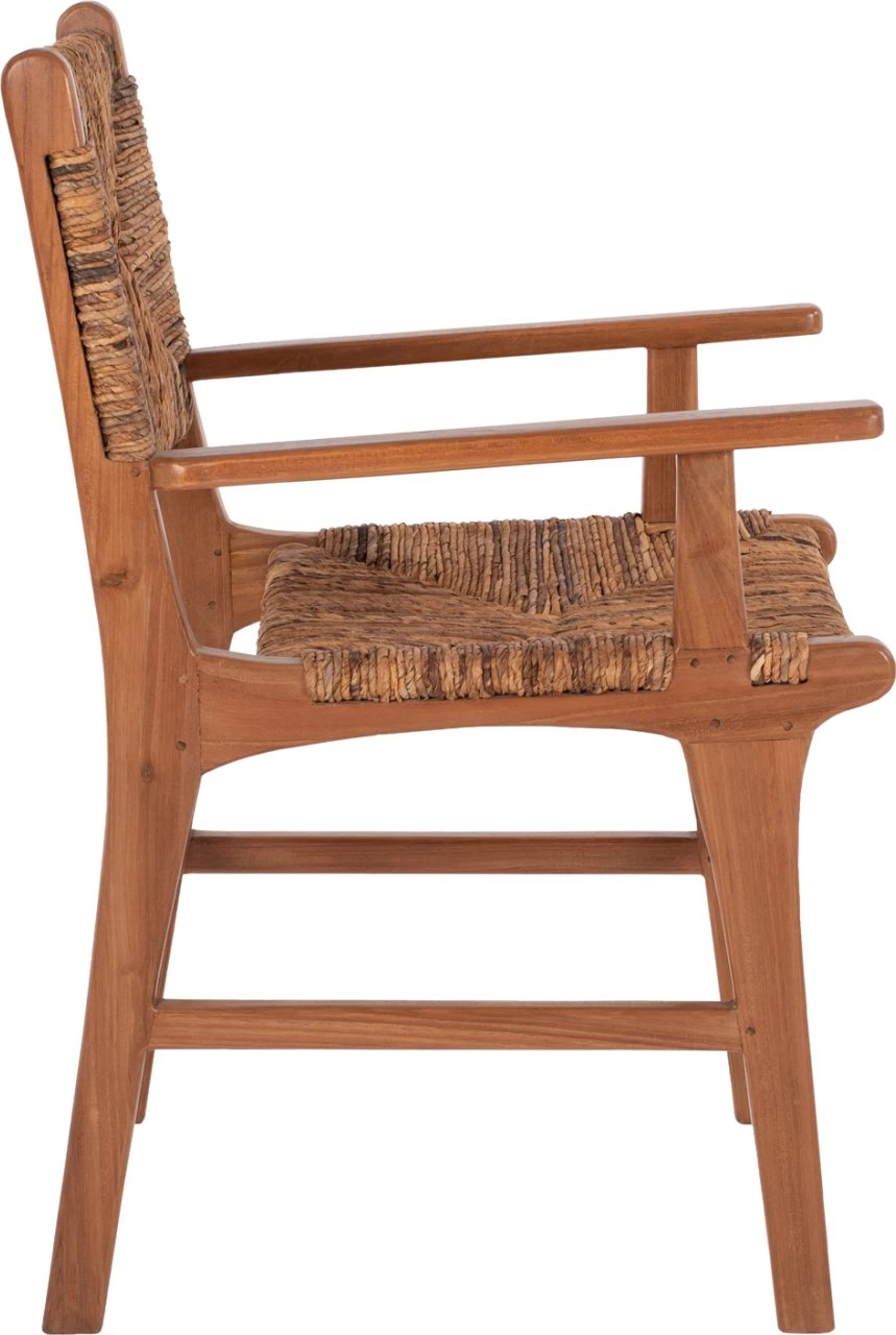 Karrige për ngrënie me krahë, dru tik dhe rush, ngjyrë arre-bezhë, FH9400.01, 54x58x86,5 cm