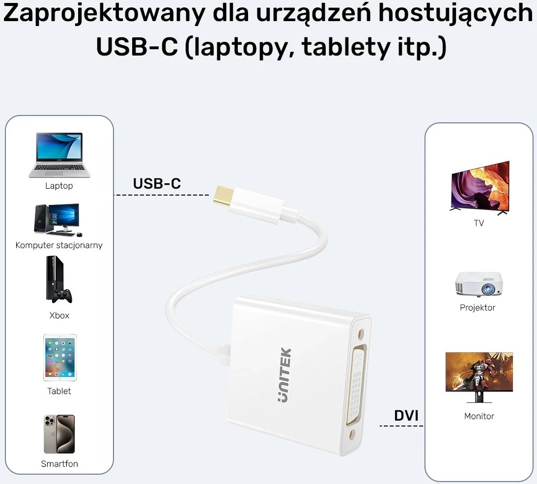 Adapter USB-C në DVI Unitek, 1080P@60Hz, 15cm, bardhë