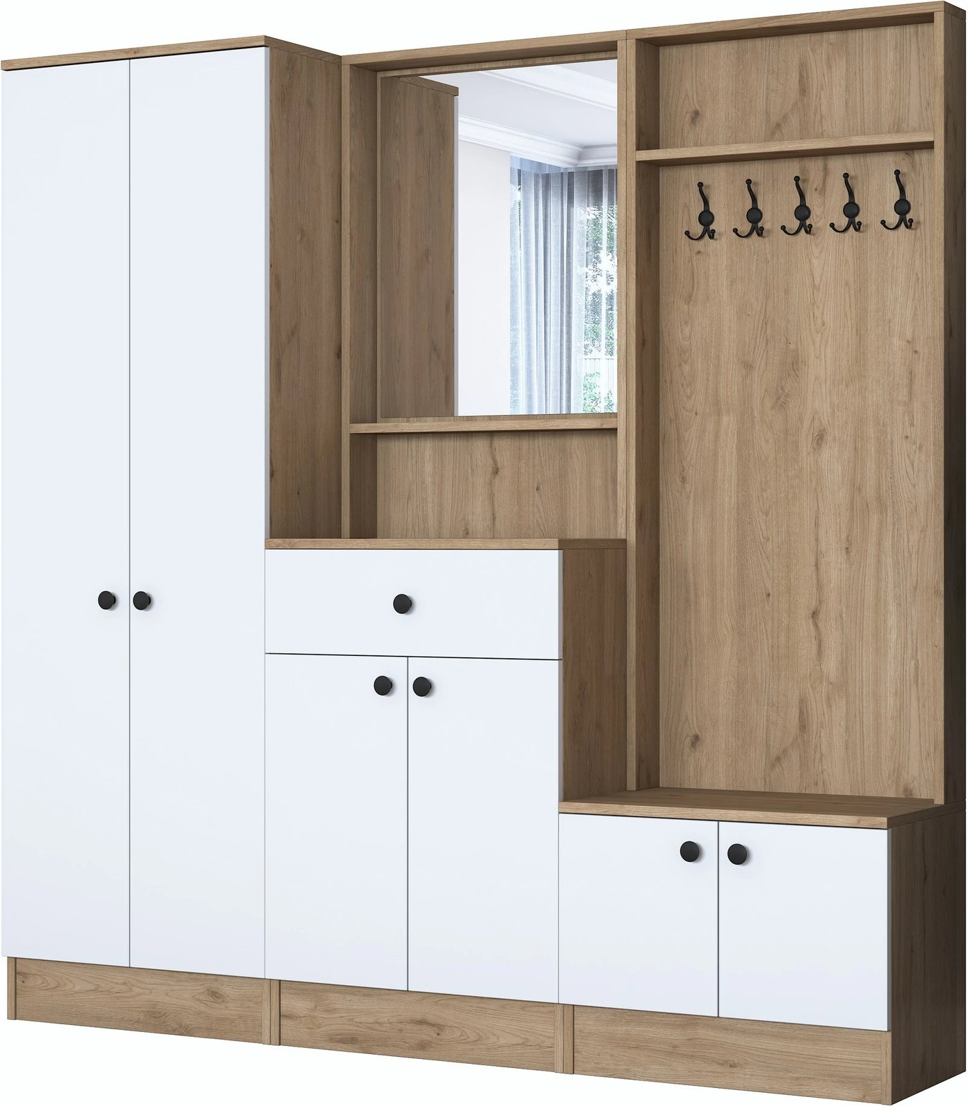 Stendë korridori Hanah Home, P6 - M3 - 2490, ngjyrë e bardhë dhe arre, 179.4x182.8x37.5 cm