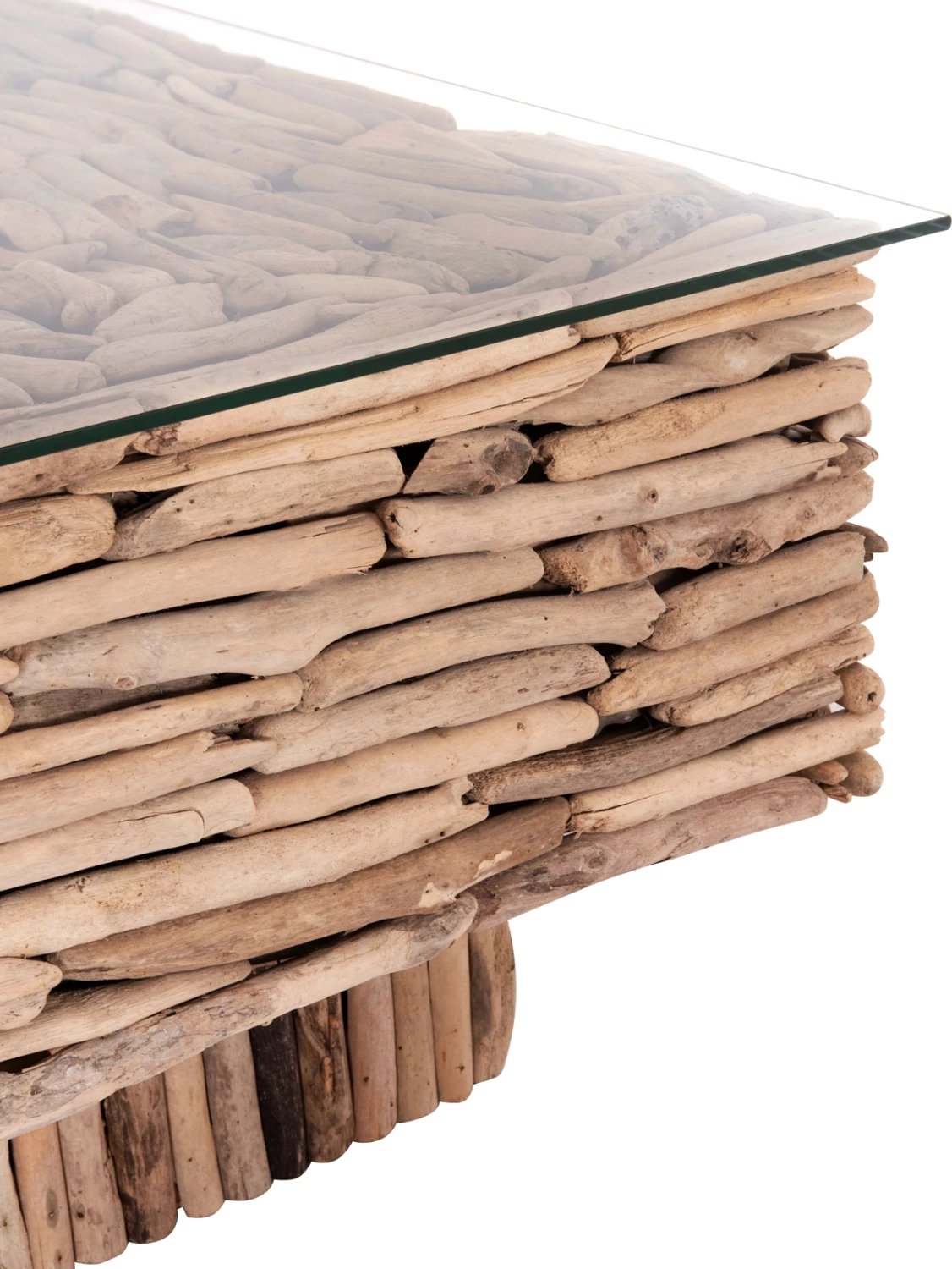 Tavolinë kafeje katrore SPARROW, dru natyral, xham, 95x95x51.5cm