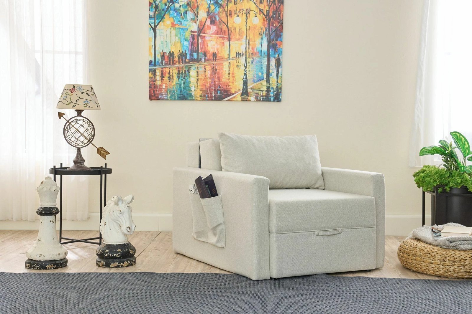 Krevat-karrige një vendi, Atelier del Sofa, Saros, krem