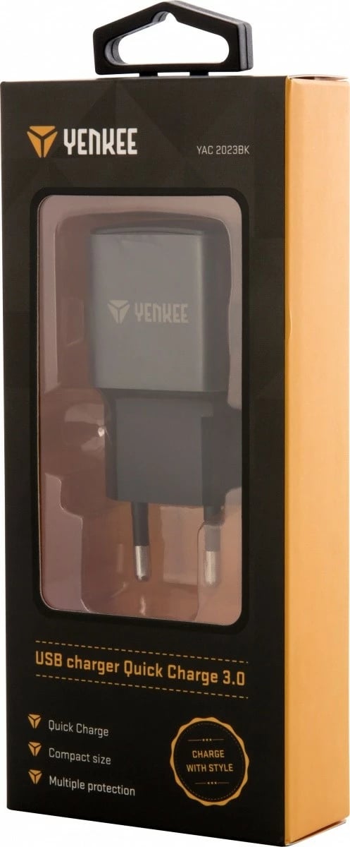 Karikues muri YENKEE YAC 2023BK, 18W, USB, Quick Charge 3.0, i zi
