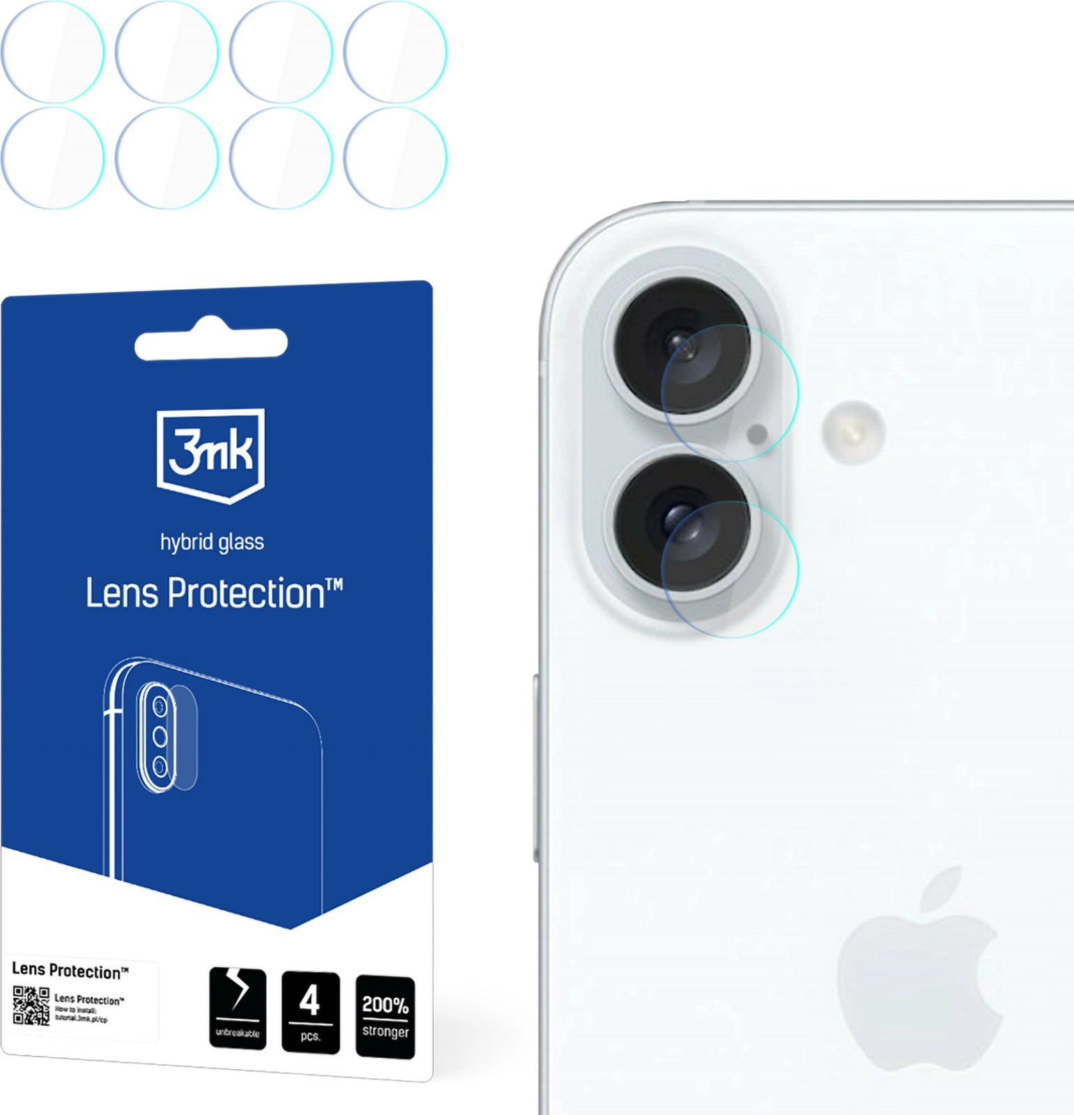 Mbrojtës lente për kamera, 3mk Protection, për iPhone 16 Plus, xham hibrid, transparent