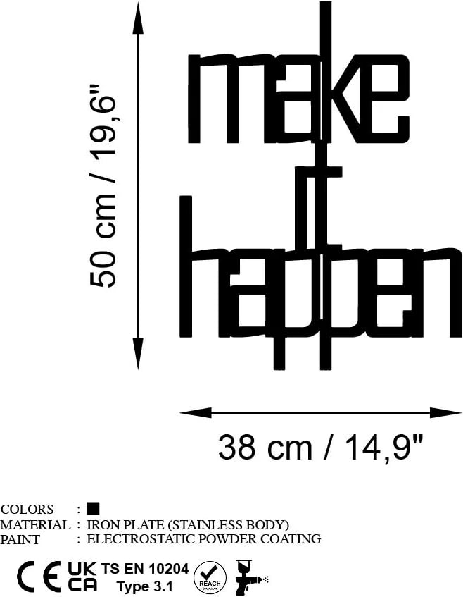 Aksesor dekorativ metalik për mur, Wallity, Make Of Happen