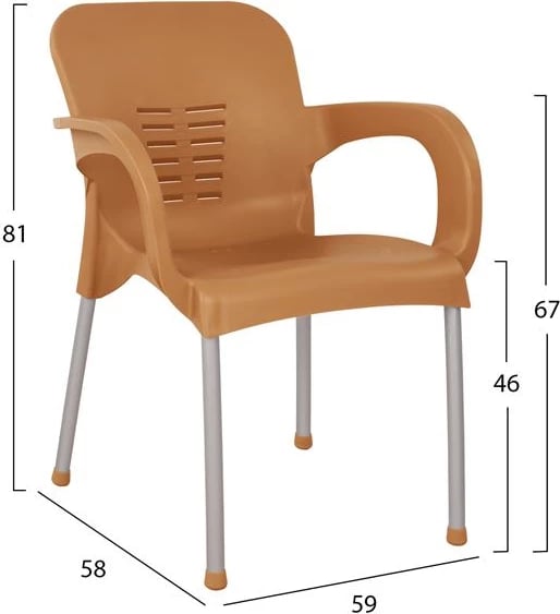 Karrige me krahë polipropileni, ngjyrë druri, këmbë alumini, KAREK FH5592.03, 59x58x81 cm