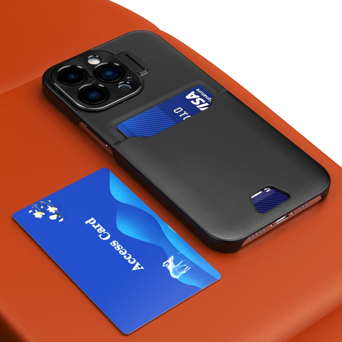 Mbështjellës Hurtel Leather Stand Case për iPhone 14 Plus, me xhep për kartela dhe mbajtëse, e zezë