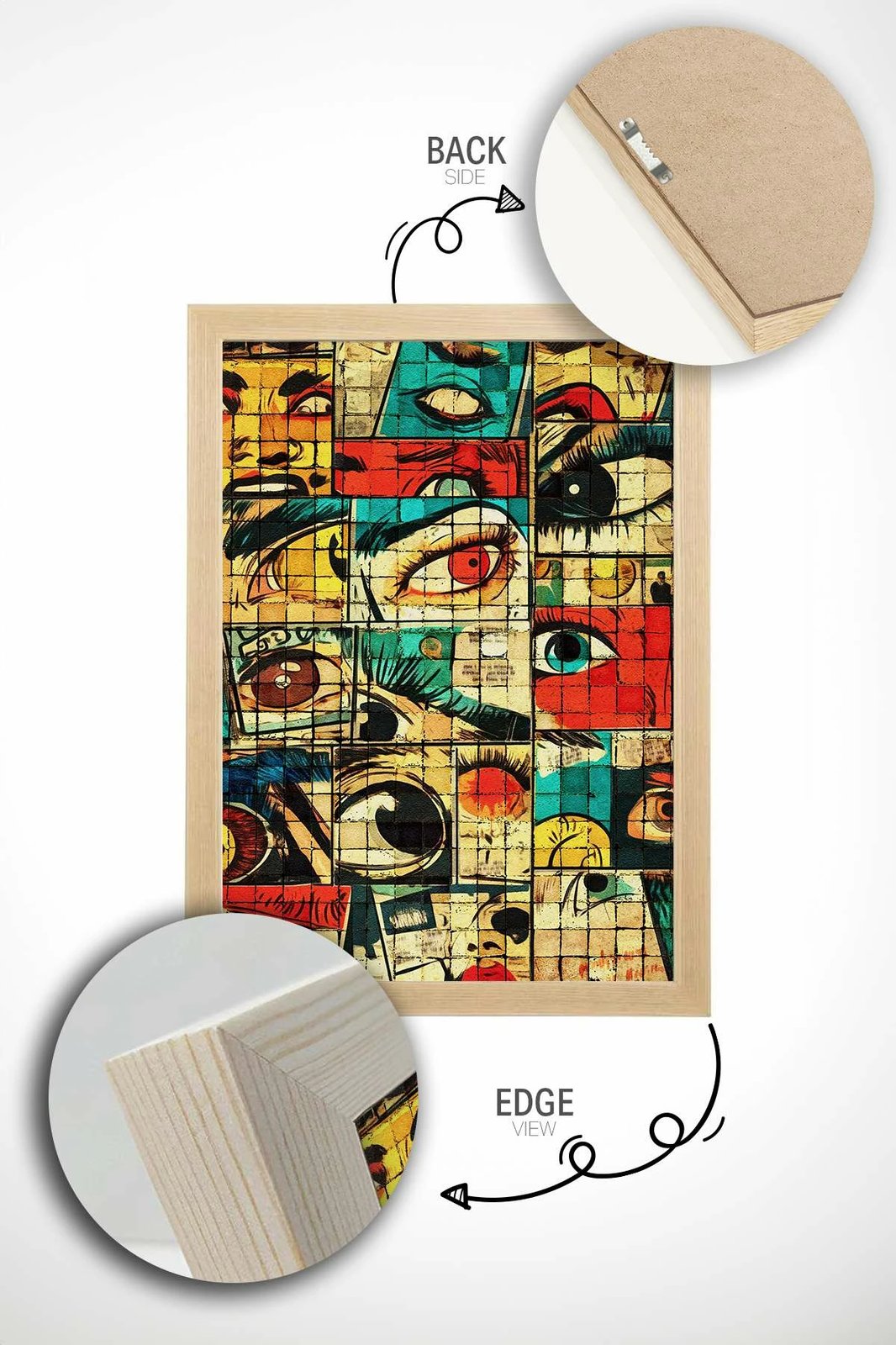 Pikturë dekorative me kornizë, shumëngjyrëshe, Popmosaıc5, Wallity, 33x48cm