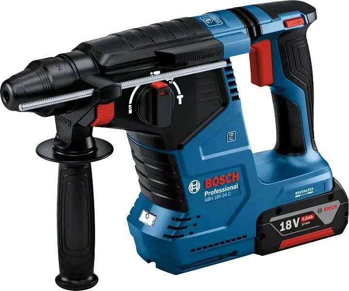 Çekiç elektrik Bosch GBH 18V-24 C, 2x5.0Ah, brushless, valixhe, zi/blu/kuqe