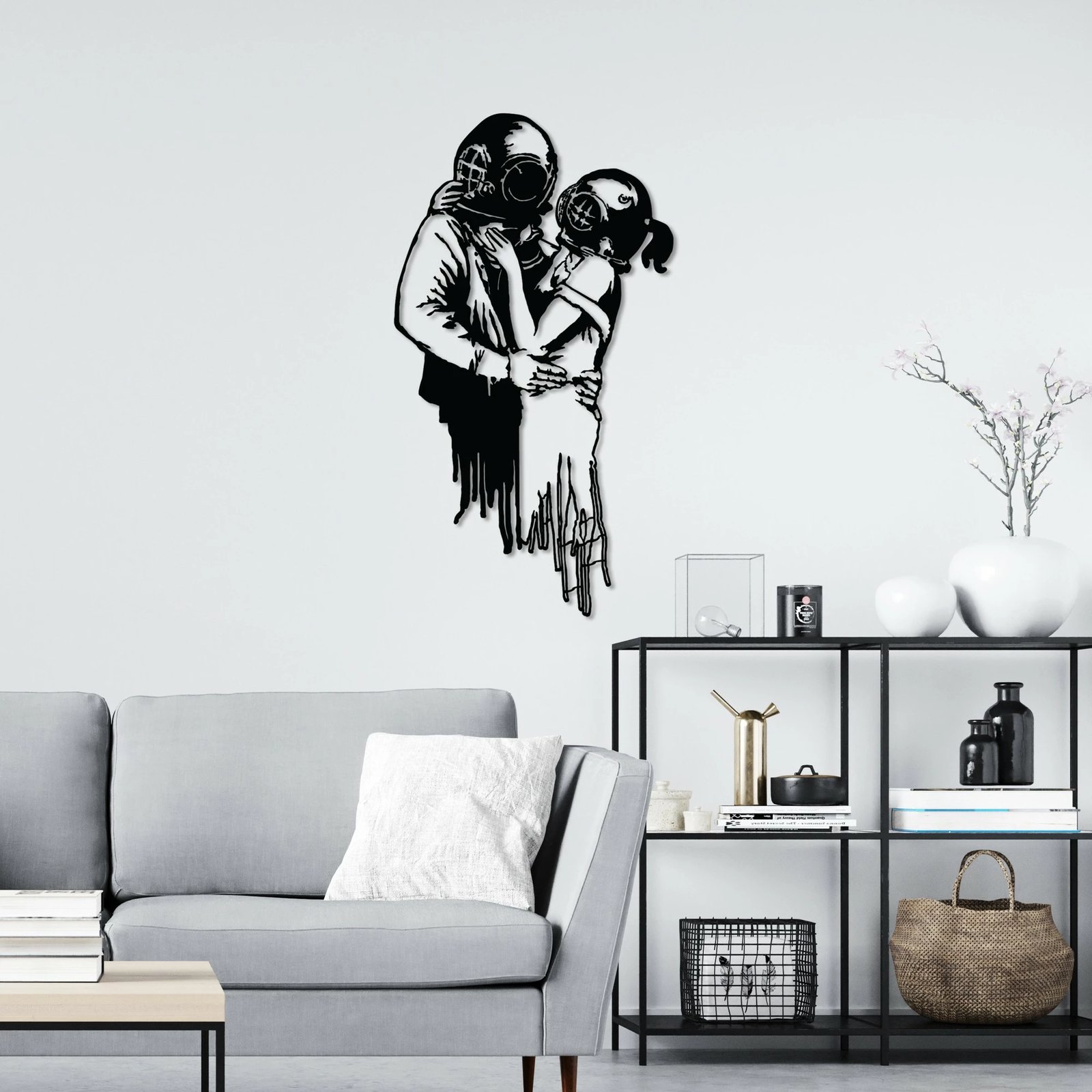 Aksesor dekorativ metalik për mur Wallity, Banksy 11, ngjyrë e zezë, 47x85cm