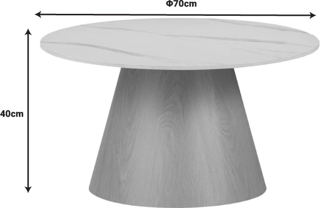 Tavolinë kafeje Soleire, gur i sinterizuar, ngjyrë mermeri e bardhë, D70x40cm