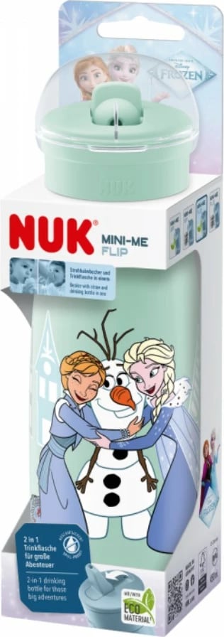Shishe për fëmijë 2‑në‑1 NUK Mini-Me Flip Frozen, 450 ml, 12+ m, BPA-free, rozë