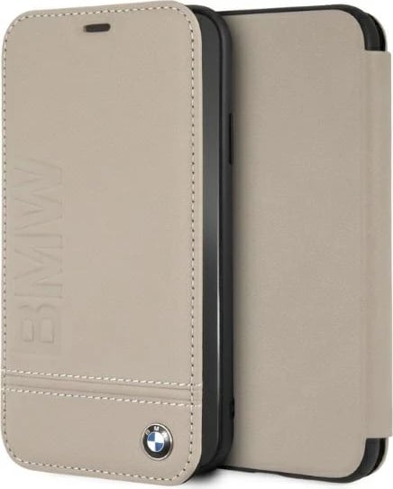 Mbështjellës BMW Logo Imprint për iPhone XR, lëkurë natyrale, Bezhë