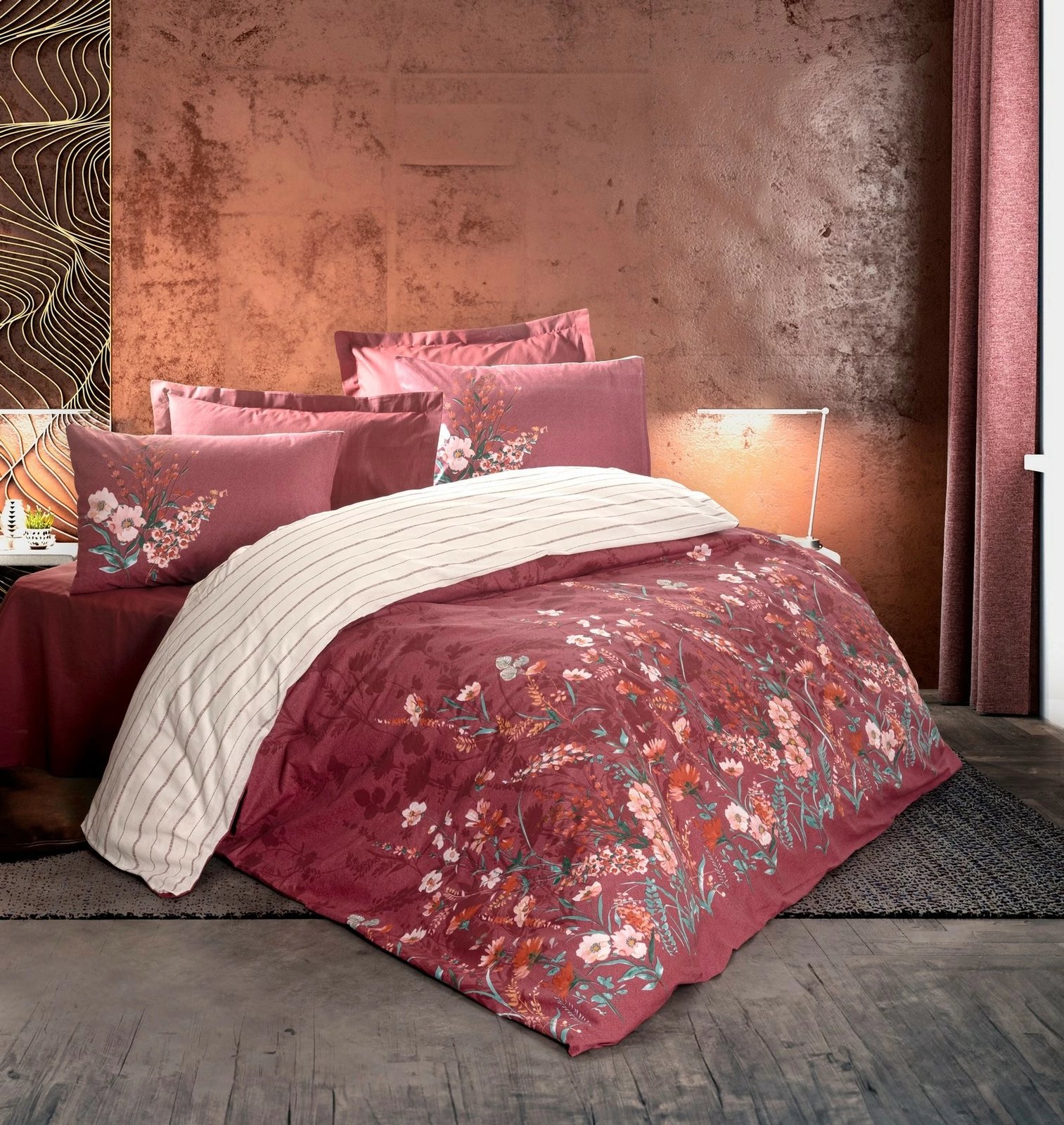 Set mbulesash për dyshek dopio, ngjyrë e kuqe vina, L'essentiel