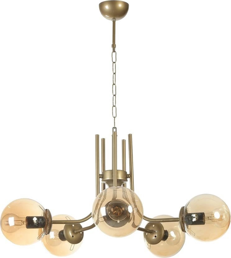 Llambë tavani Opviq Nevada, 5 drita, ngjyrë amber dhe ar, balonë qelqi