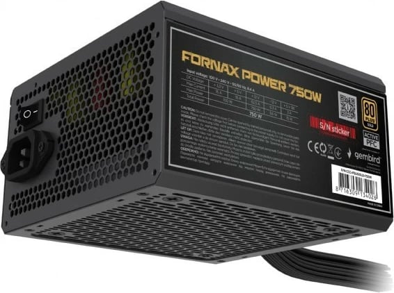 Kasë furnizuesi Gembird Fornax Power 750W, 80 PLUS Bronze, Active PFC, e zezë