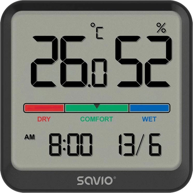 Stacion moti SAVIO CT-01/B, sensor temperature dhe lagështie, ekran LCD, zi