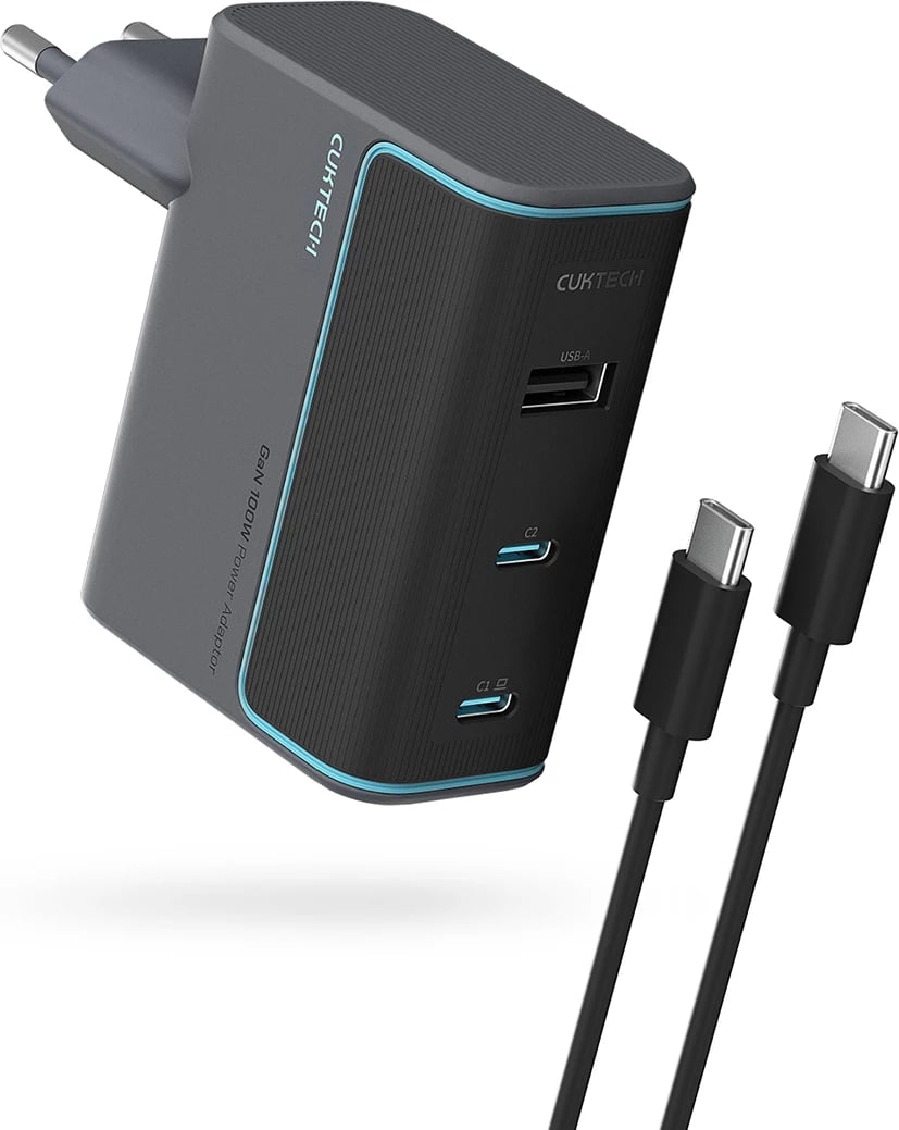 Karikues muri Cuktech CUKAD1003EUG GaN, 100W, 2x USB-C, 1x USB-A, me kabllo USB-C, Gri