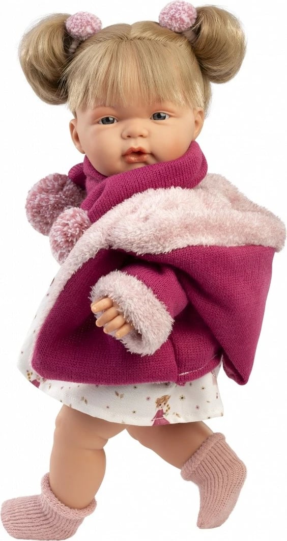 Kukull, Llorens, Joelle 38364, 38 cm, qan kur hiqet qetësuesja, set 6-pjesësh me qetësuese, rozë/e bardhë