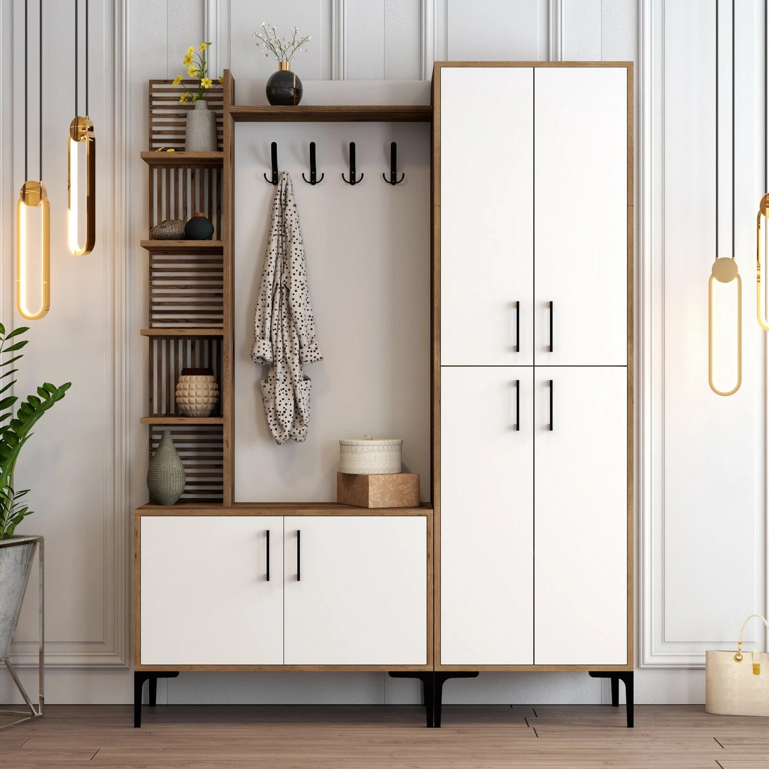 Stendë korridori Skye Decor, Viyana DA, ngjyrë arre dhe e bardhë