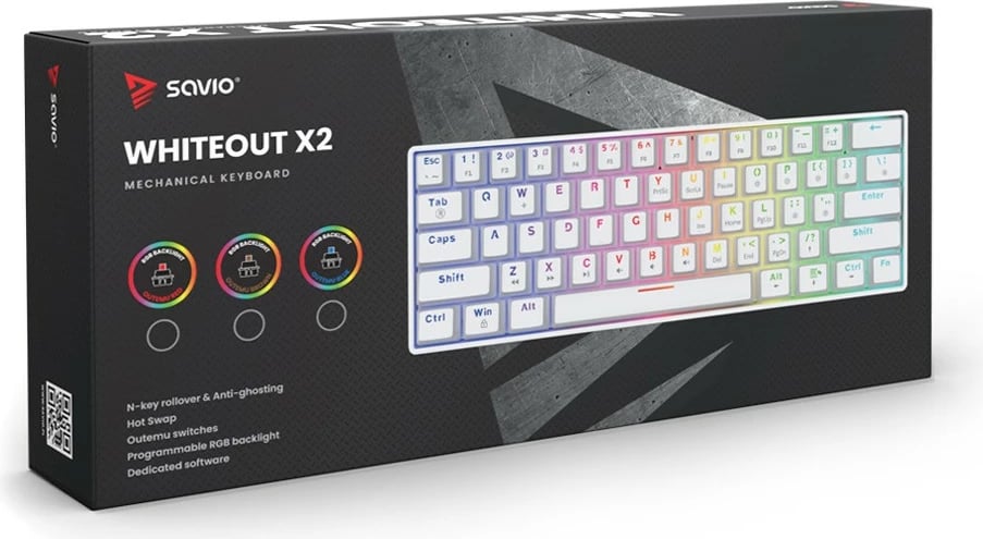 Tastierë mekanike Savio Whiteout X2, OUTEMU Brown, RGB, Hot Swap, e bardhë