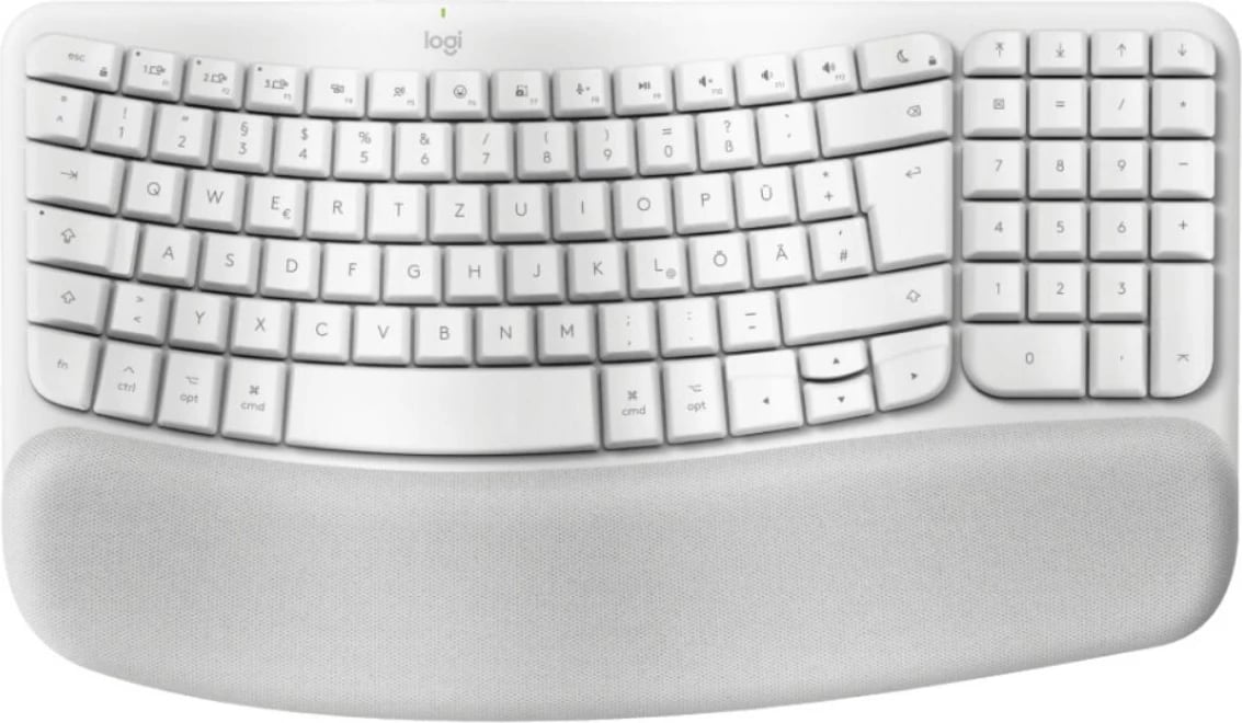 Tastierë, Logitech, Wave Keys for Mac 920-012404, ergonomike me mbështetëse pëllëmbe, USB-C karikim, e bardhë