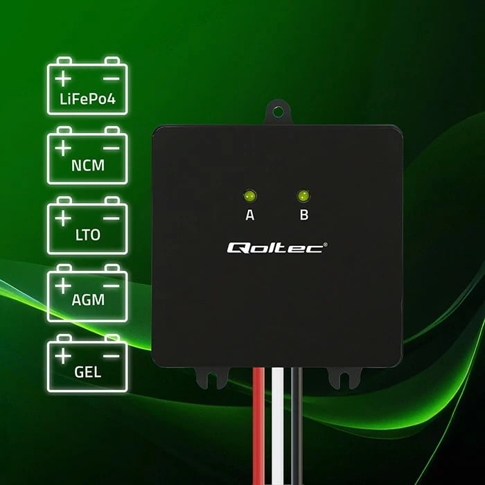 Balancues tensioni Qoltec 51097 për 2x12V bateri, 24V, 5A, i zi