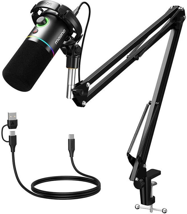 Mikrofon dinamik Maono PD200XS, RGB, i zi, me USB/XLR