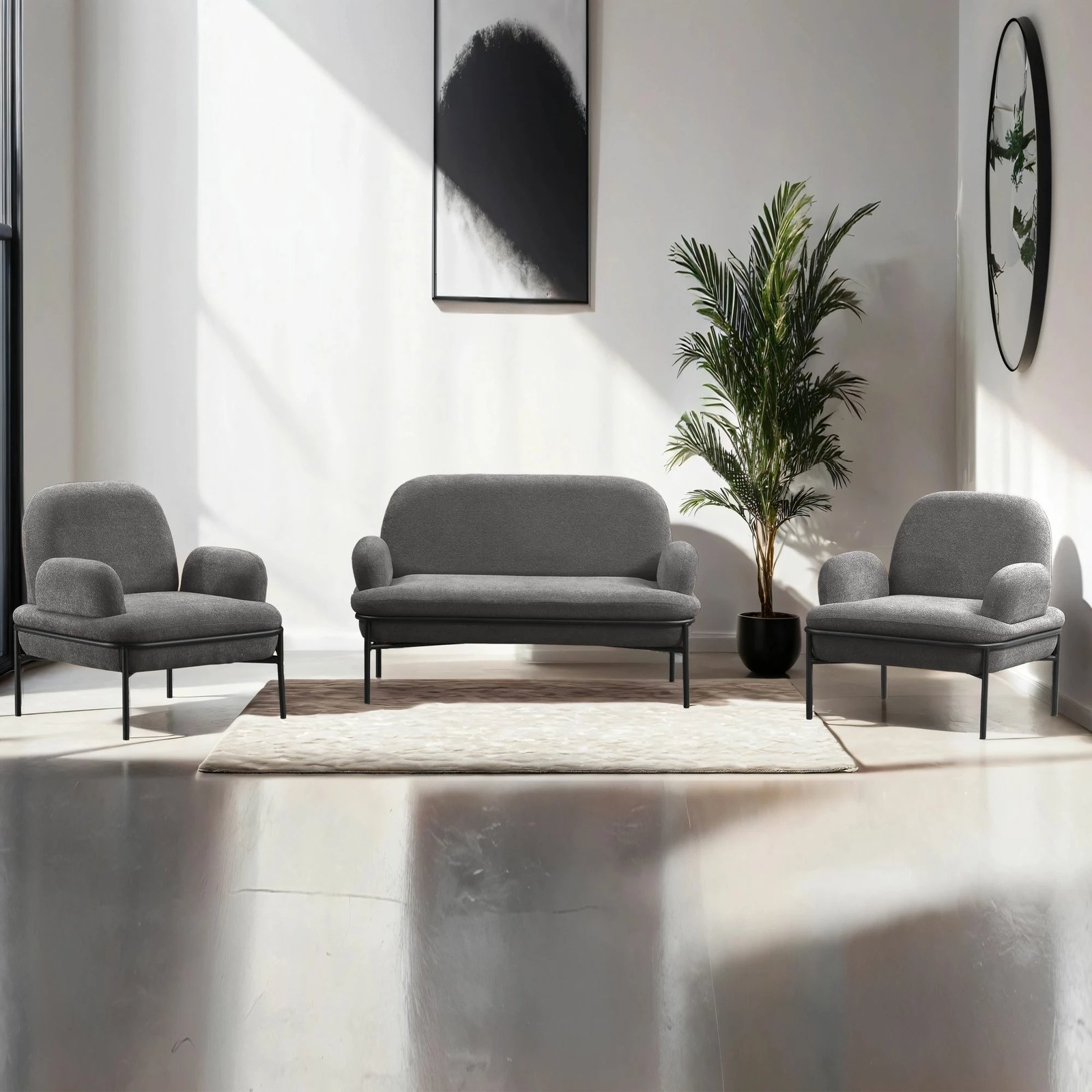 Set divanesh Atelier del Sofa, Aster, ngjyrë gri (3 pjesë)