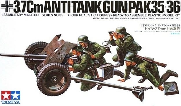 Model plastik top antitank gjerman Tamiya 35035, 1:35, me 4 figura