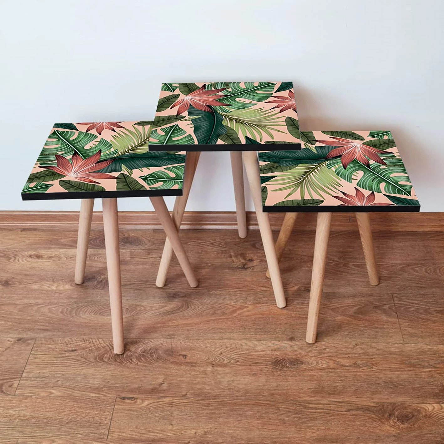 Set tavolinash ndihmëse, 3 copë, Skye Decor, salmon, jeshile, e kuqe pllaka, 3Shp203